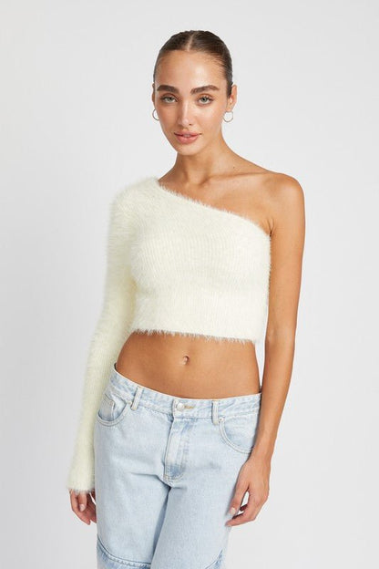 One Shoulder Fluffy Sweater Top GOTIQUE Collections