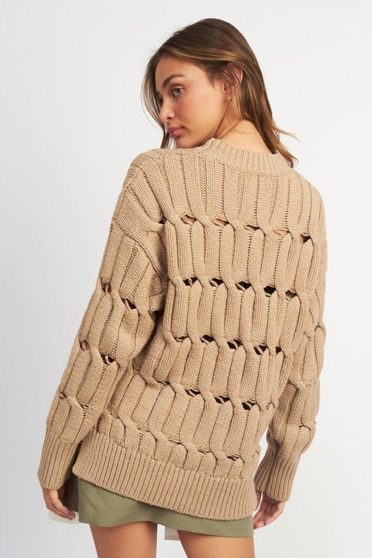 Open Knit Sweater With Slits GOTIQUE Collections