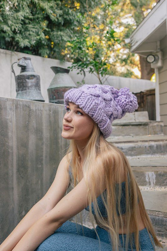 Oversized Chunky Knit Pom Beanie GOTIQUE Collections