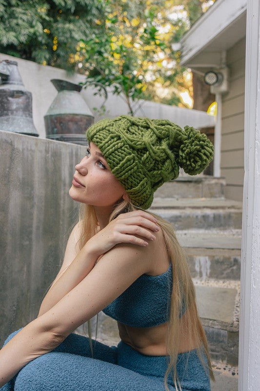 Oversized Chunky Knit Pom Beanie GOTIQUE Collections