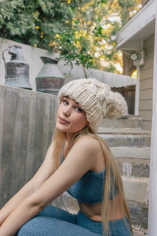 Oversized Chunky Knit Pom Beanie GOTIQUE Collections