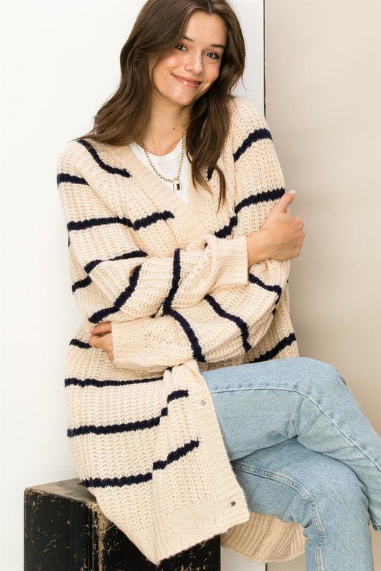 Oversized Striped Sweater Cardigan GOTIQUE Collections