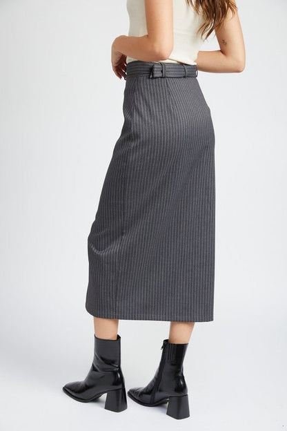 Pin Stripe Midi Skirt With Slit GOTIQUE Collections