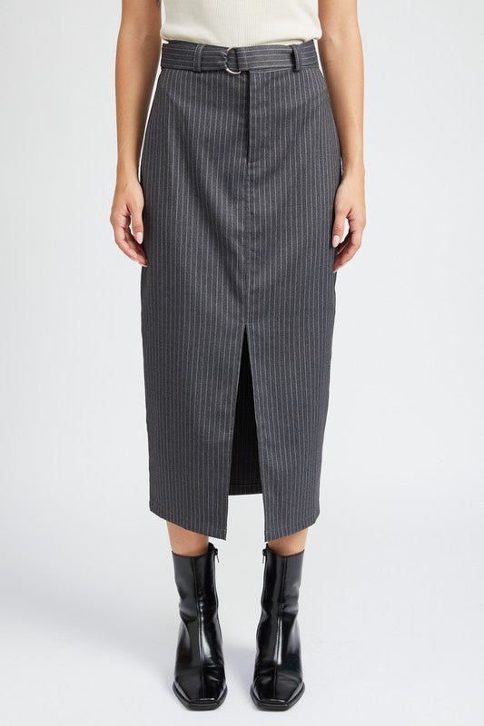 Pin Stripe Midi Skirt With Slit GOTIQUE Collections