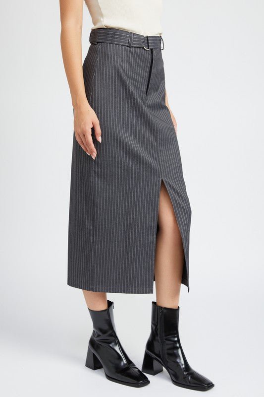 Pin Stripe Midi Skirt With Slit GOTIQUE Collections