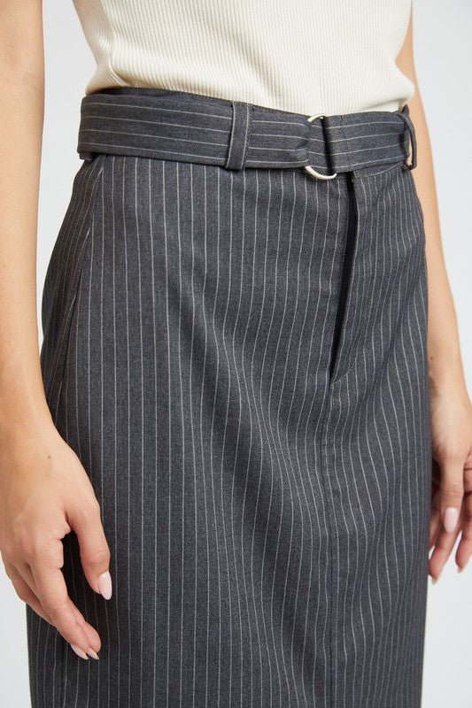 Pin Stripe Midi Skirt With Slit GOTIQUE Collections