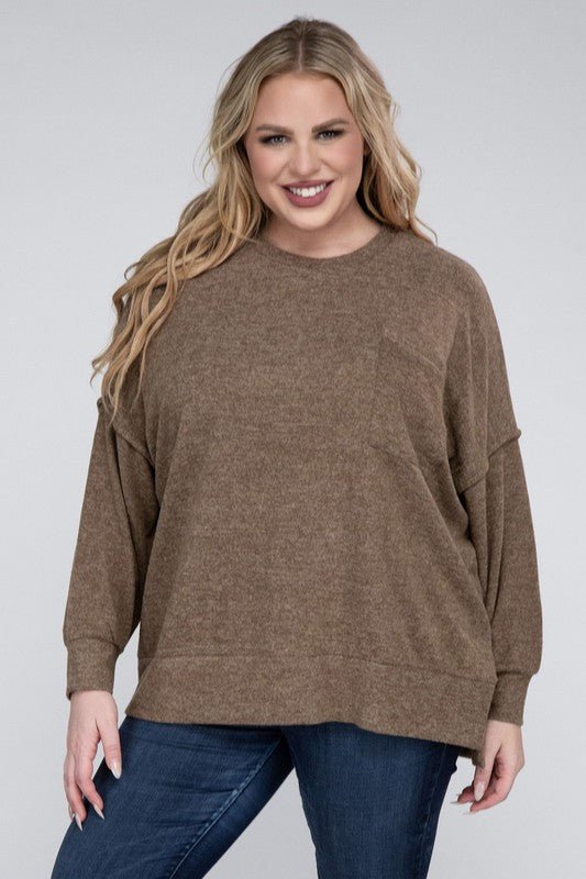 Plus Brushed Melange Drop Shoulder Sweater GOTIQUE Collections