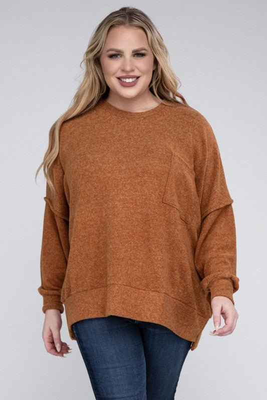 Plus Brushed Melange Drop Shoulder Sweater GOTIQUE Collections