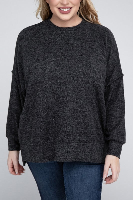 Plus Brushed Melange Drop Shoulder Sweater GOTIQUE Collections