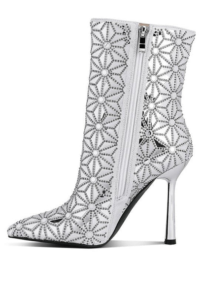 Precious Mirror Embellished High Ankle Boots GOTIQUE Collections