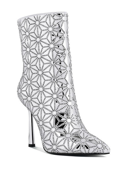 Precious Mirror Embellished High Ankle Boots GOTIQUE Collections