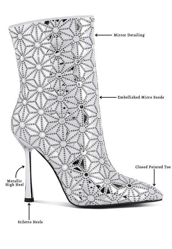 Precious Mirror Embellished High Ankle Boots GOTIQUE Collections