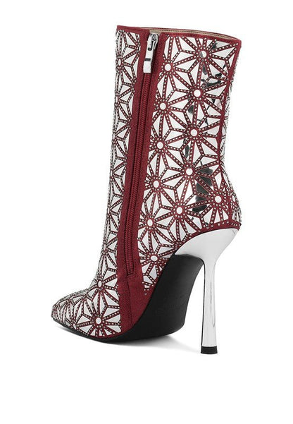 Precious Mirror Embellished High Ankle Boots GOTIQUE Collections