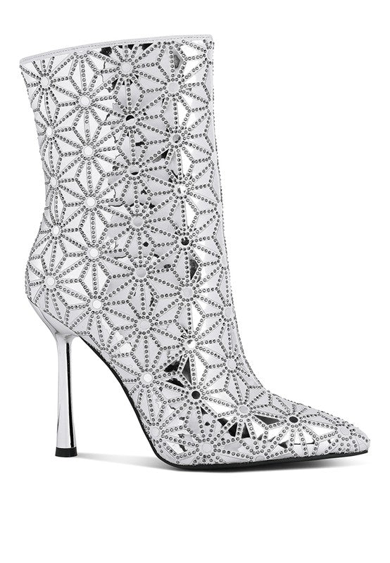 Precious Mirror Embellished High Ankle Boots GOTIQUE Collections