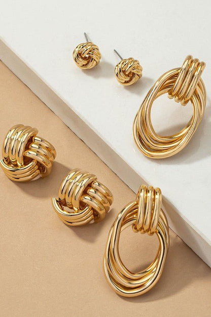 Premium Trio Metal Knot and Hoop Earrings GOTIQUE Collections