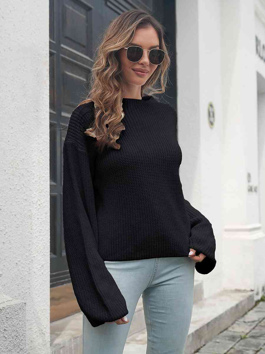 Round Neck Dropped Shoulder Sweater GOTIQUE Collections