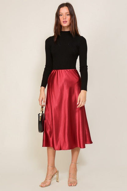 Satin Midi Flare Skirt GOTIQUE Collections