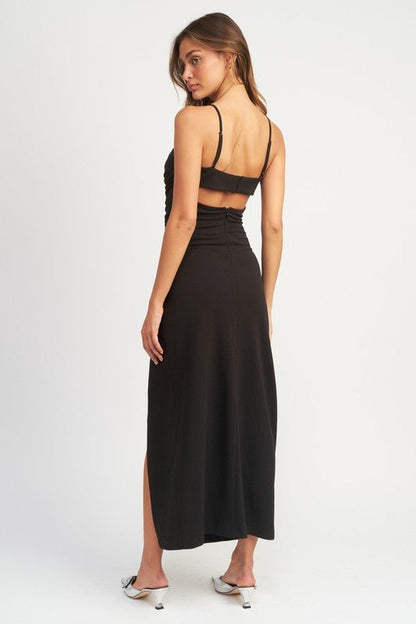 Side Ruched Midi Dress With Spaghetti Straps GOTIQUE Collections