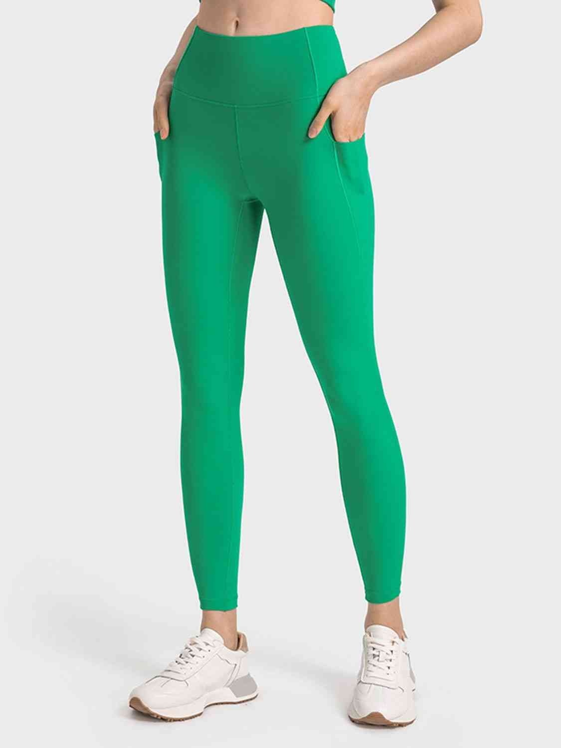 Sporty Solid Color Long Leggings with Wide Waistband GOTIQUE Collections