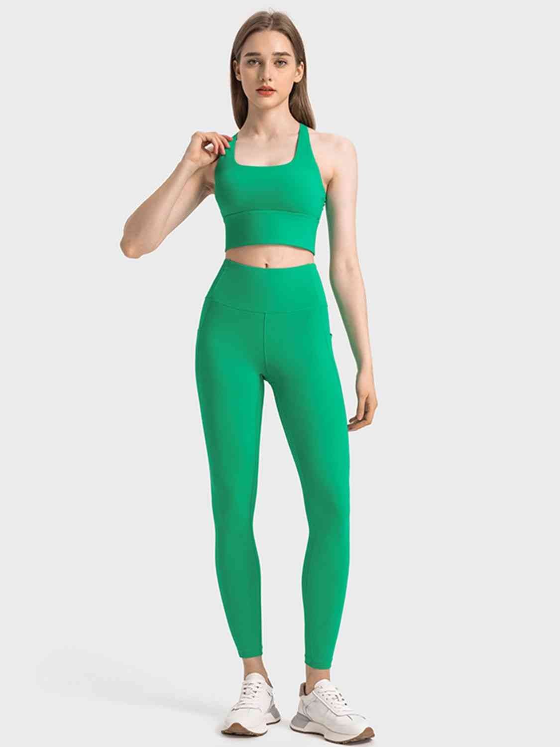 Sporty Solid Color Long Leggings with Wide Waistband GOTIQUE Collections