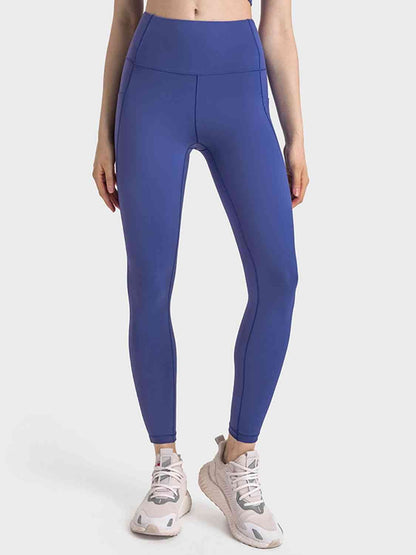 Sporty Solid Color Long Leggings with Wide Waistband GOTIQUE Collections