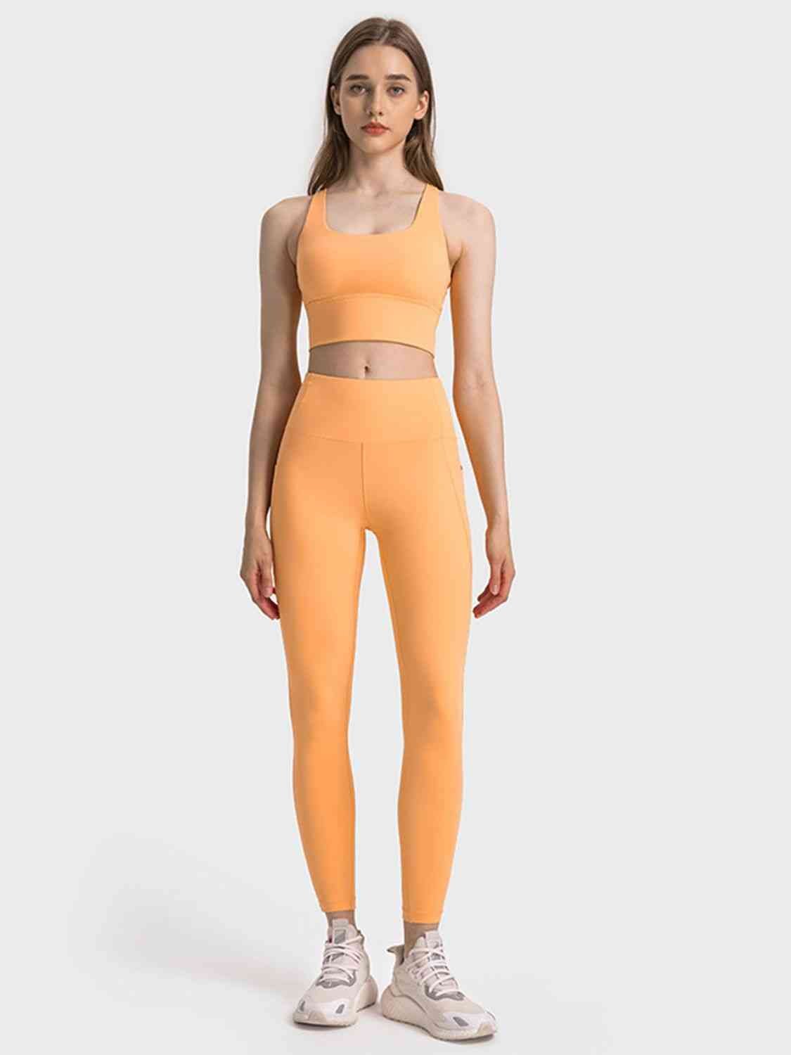 Sporty Solid Color Long Leggings with Wide Waistband GOTIQUE Collections