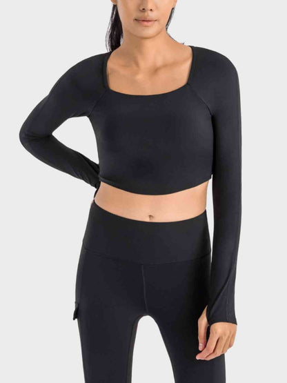 Square Neck Long Sleeve Cropped Sports Top GOTIQUE Collections