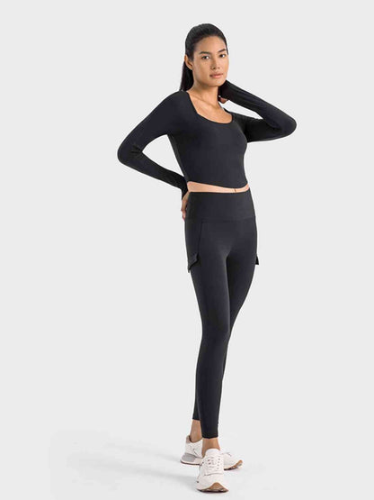 Square Neck Long Sleeve Cropped Sports Top GOTIQUE Collections