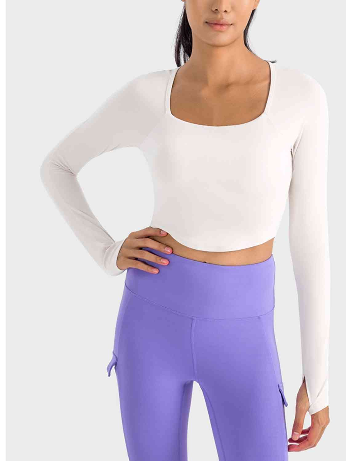 Square Neck Long Sleeve Cropped Sports Top GOTIQUE Collections