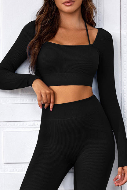 Square Neck Long Sleeve Cropped Sports Top GOTIQUE Collections