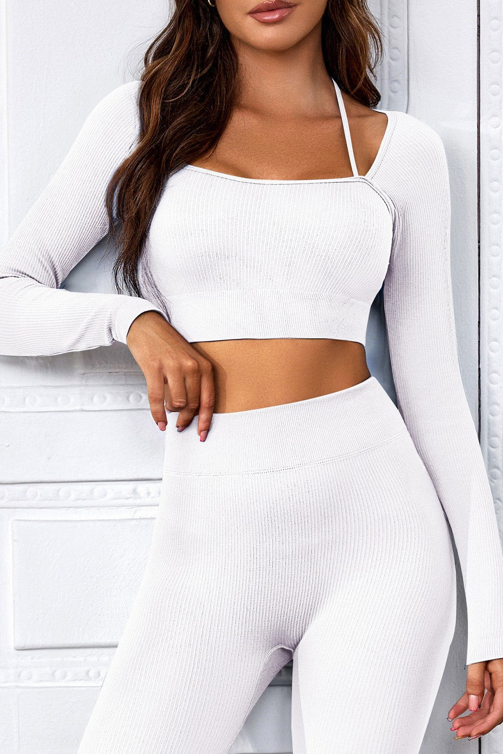 Square Neck Long Sleeve Cropped Sports Top GOTIQUE Collections