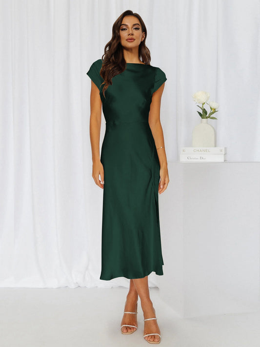 Straight Neck Cap Sleeve Midi Dress GOTIQUE Collections