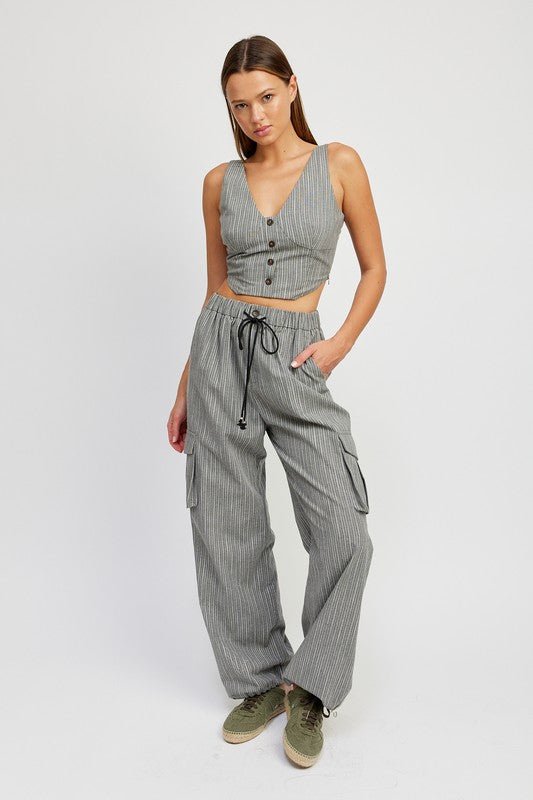 Striped Cargo Pants With Waist Drawstring GOTIQUE Collections