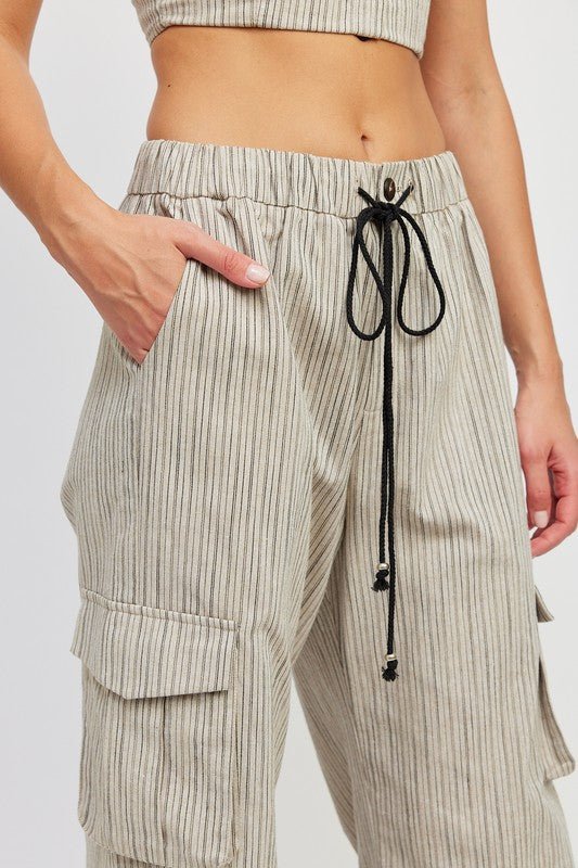 Striped Cargo Pants With Waist Drawstring GOTIQUE Collections