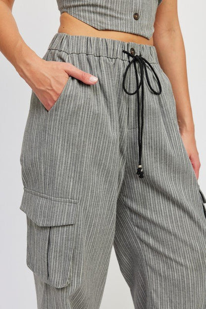 Striped Cargo Pants With Waist Drawstring GOTIQUE Collections