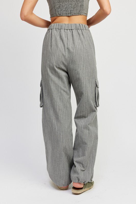 Striped Cargo Pants With Waist Drawstring GOTIQUE Collections