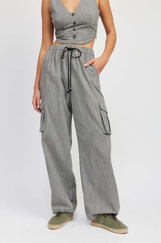 Striped Cargo Pants With Waist Drawstring GOTIQUE Collections