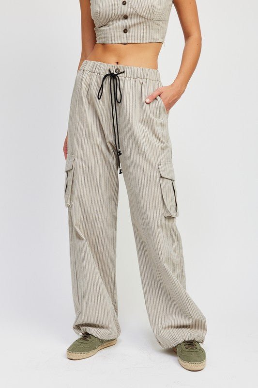 Striped Cargo Pants With Waist Drawstring GOTIQUE Collections