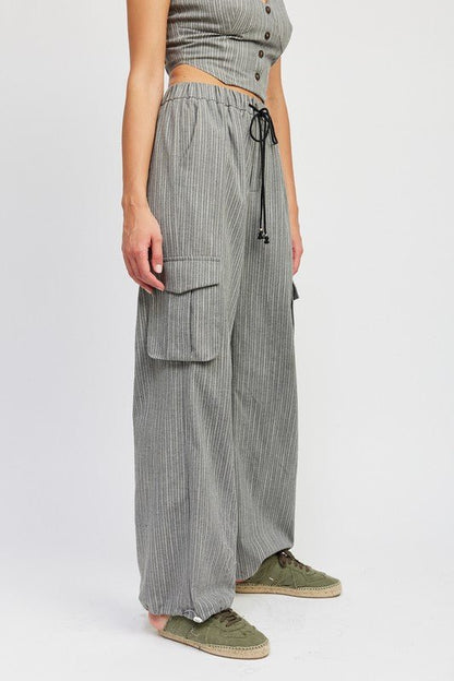 Striped Cargo Pants With Waist Drawstring GOTIQUE Collections