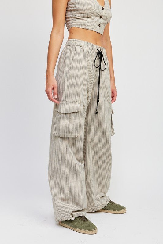 Striped Cargo Pants With Waist Drawstring GOTIQUE Collections