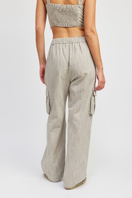 Striped Cargo Pants With Waist Drawstring GOTIQUE Collections