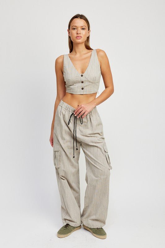 Striped Cargo Pants With Waist Drawstring GOTIQUE Collections