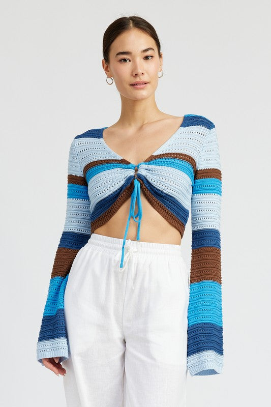 Striped Crochet Ruched Top GOTIQUE Collections