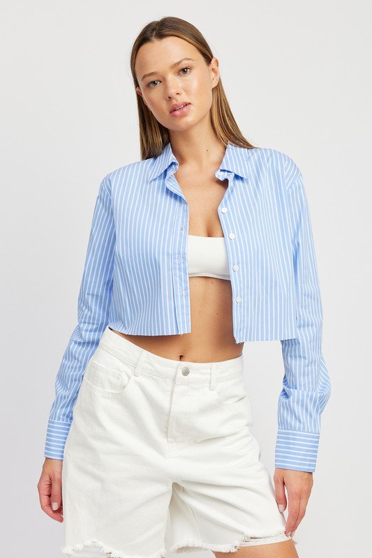 Striped Cropped Shirt with Cut Edge GOTIQUE Collections