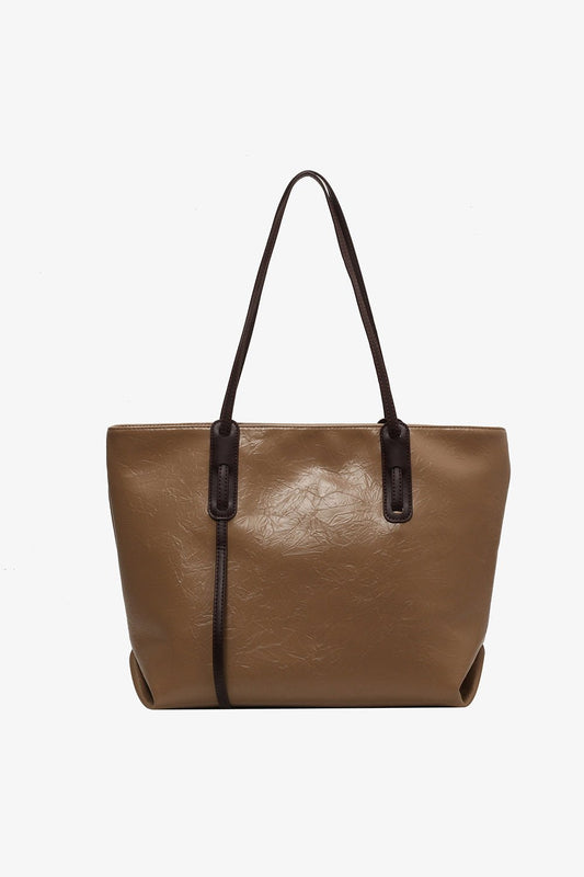 Stylish Khaki Faux Leather Tote Bag GOTIQUE Collections