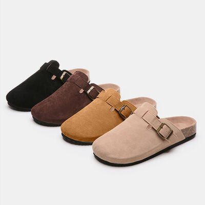 Suede Closed Toe Buckle Slide GOTIQUE Collections