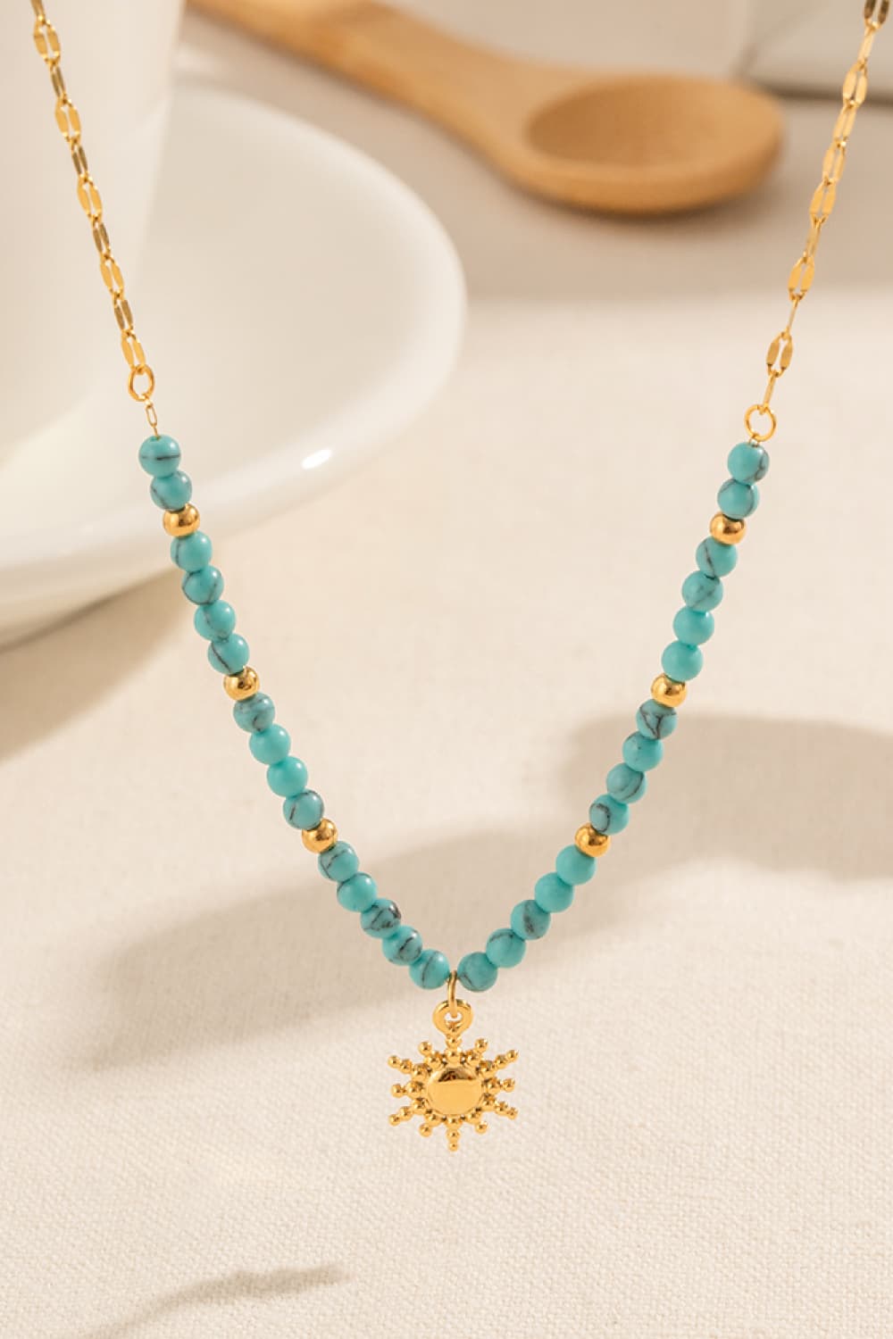 Sun Shape Pendant Turquoise 18K Gold-Plated Necklace GOTIQUE Collections