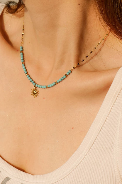 Sun Shape Pendant Turquoise 18K Gold-Plated Necklace GOTIQUE Collections