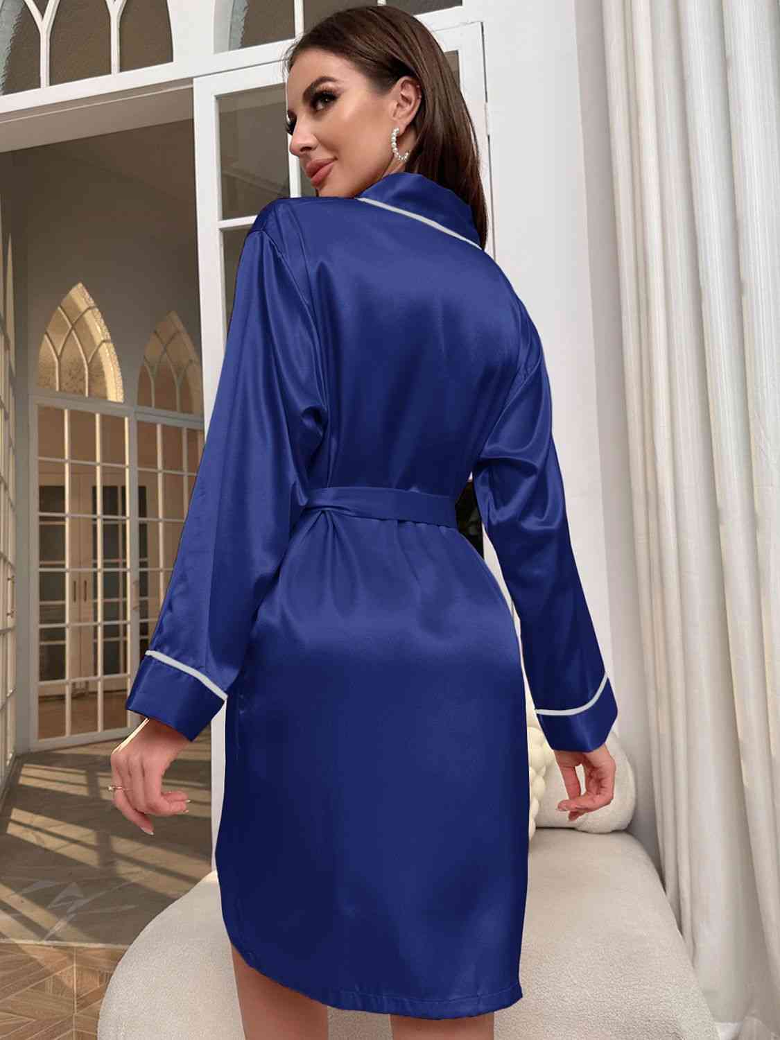 Tie Waist Surplice Neck Robe GOTIQUE Collections