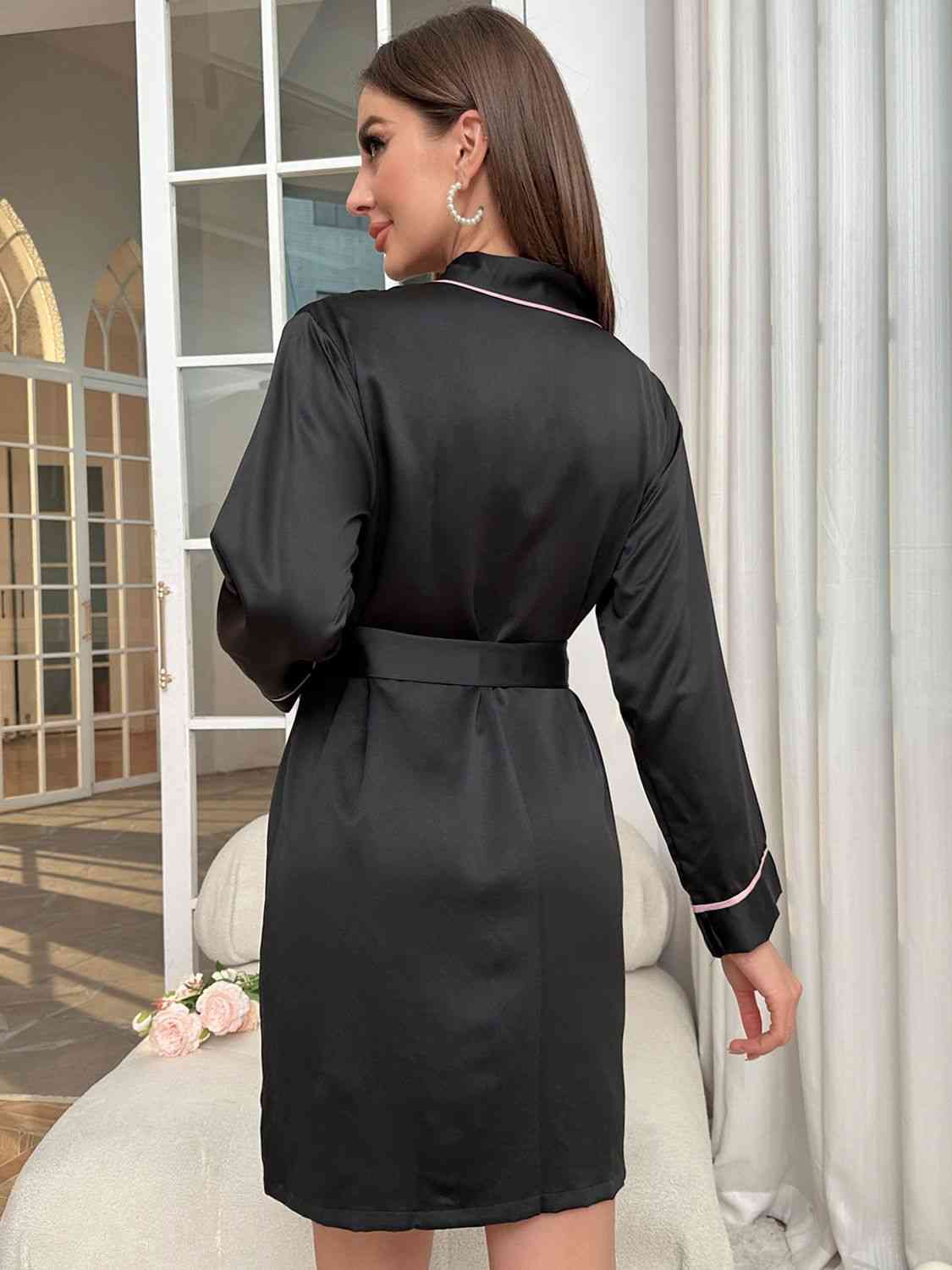 Tie Waist Surplice Neck Robe GOTIQUE Collections